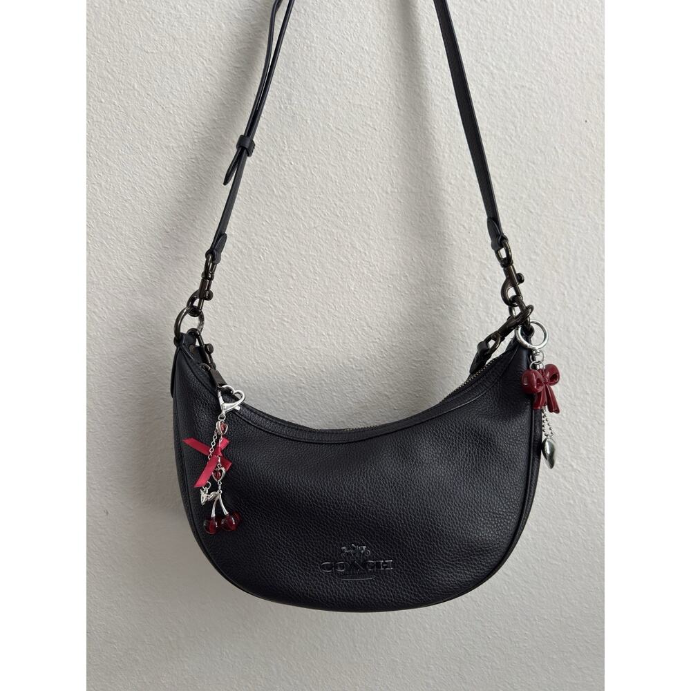 Coach Aria Black Leather Half Moon Crossbody Hobo Shoulder Bag Purse - Picture 3 of 16